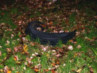 Verbrande autoband in het gras